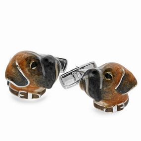 Saturno Sterling Silver Enamel Boxer Cufflinks D
