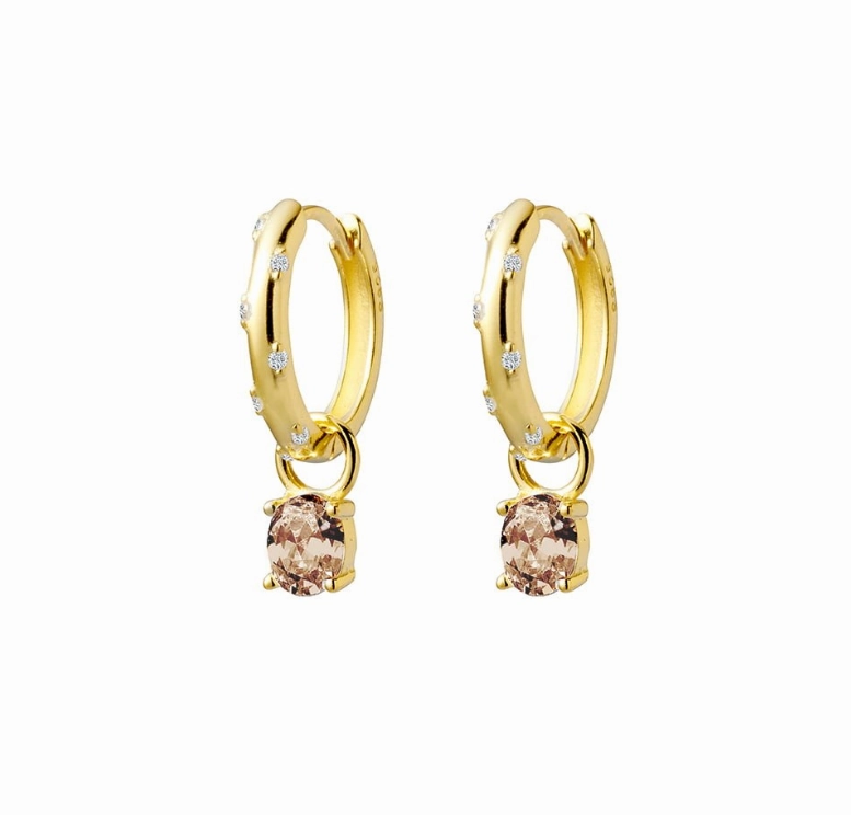 Scattered CZ with oval Drop Huggie Earrings - 2 Colours