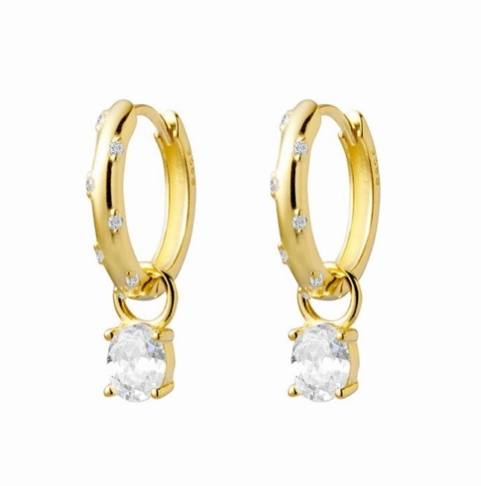 Scattered CZ with oval Drop Huggie Earrings - 2 Colours