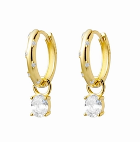 Scattered CZ with oval Drop Huggie Earrings - 2 Colours