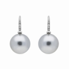 Schoeffel Happy Days 18ct White Gold Diamond Grey Pearl Drop Earrings