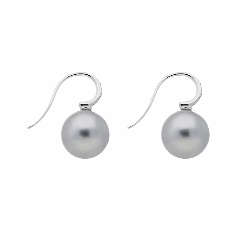 Schoeffel Happy Days 18ct White Gold Diamond Grey Pearl Drop Earrings
