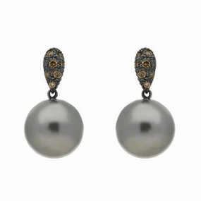 Schoeffel Sterling Silver Palladium 0.28ct Diamond Pearl Drop Earrings