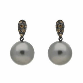 Schoeffel Sterling Silver Palladium 0.28ct Diamond Pearl Drop Earrings
