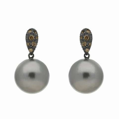 Schoeffel Sterling Silver Palladium 0.28ct Diamond Pearl Drop Earrings