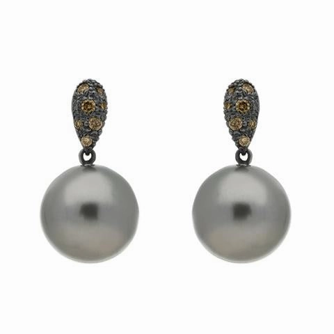 Schoeffel Sterling Silver Palladium 0.28ct Diamond Pearl Drop Earrings