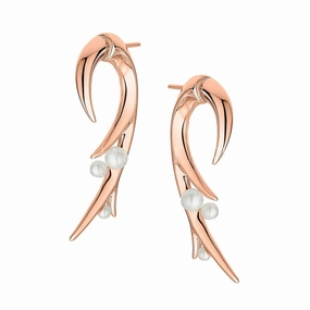 Shaun Leane 18ct Rose Gold Plated Vermeil Silver White Pearl Hooked Pearl Large Earrings D