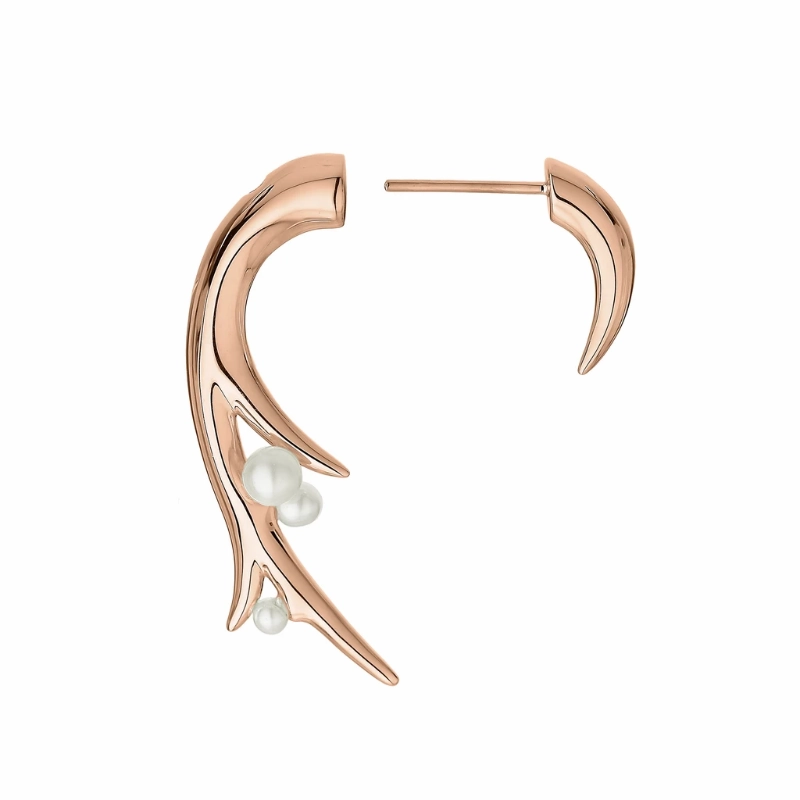 Shaun Leane 18ct Rose Gold Plated Vermeil Silver White Pearl Hooked Pearl Large Earrings D