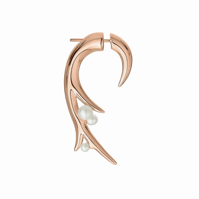 Shaun Leane 18ct Rose Gold Plated Vermeil Silver White Pearl Hooked Pearl Large Earrings D