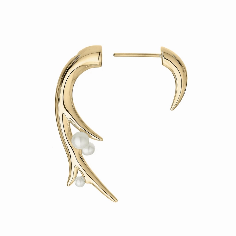 Shaun Leane 18ct Yellow Gold Plated Sterling Silver White Pearl Hooked Pearl Large Earrings