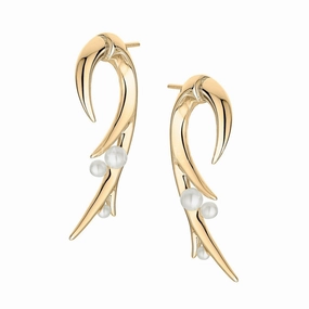 Shaun Leane 18ct Yellow Gold Plated Sterling Silver White Pearl Hooked Pearl Large Earrings
