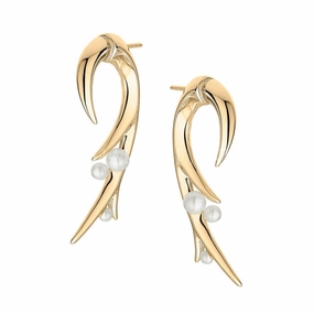 Shaun Leane 18ct Yellow Gold Plated Sterling Silver White Pearl Hooked Pearl Large Earrings