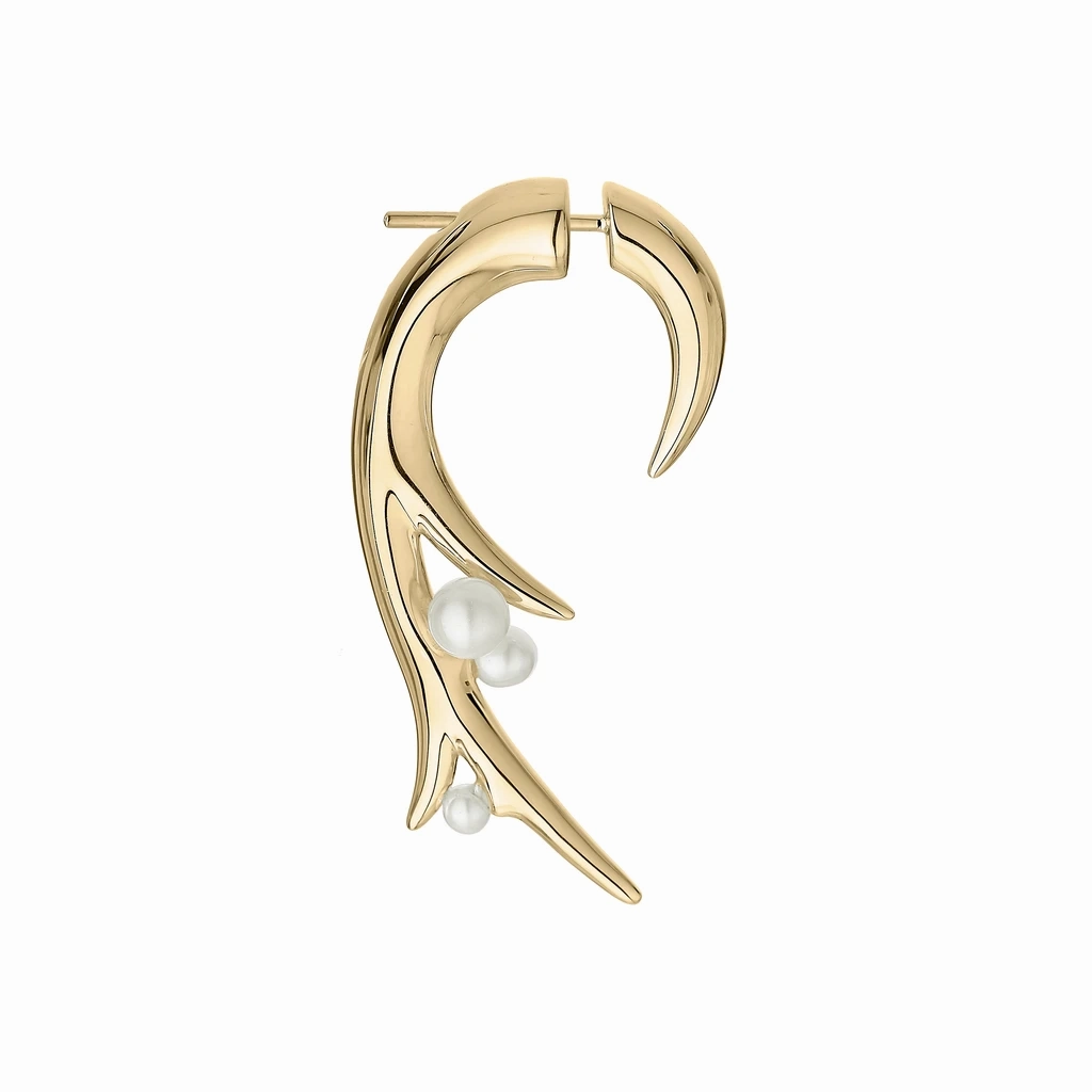 Shaun Leane 18ct Yellow Gold Plated Sterling Silver White Pearl Hooked Pearl Large Earrings