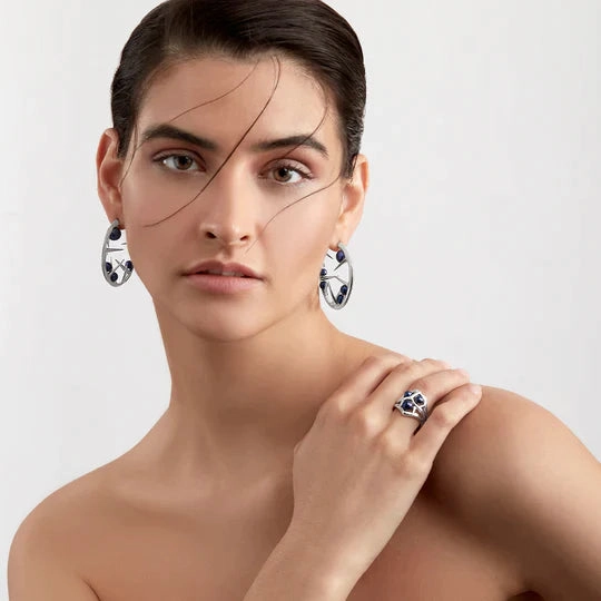 Shaun Leane Blackthorn Sterling Silver Black Pearl Hoop Earrings