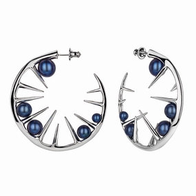 Shaun Leane Blackthorn Sterling Silver Black Pearl Hoop Earrings