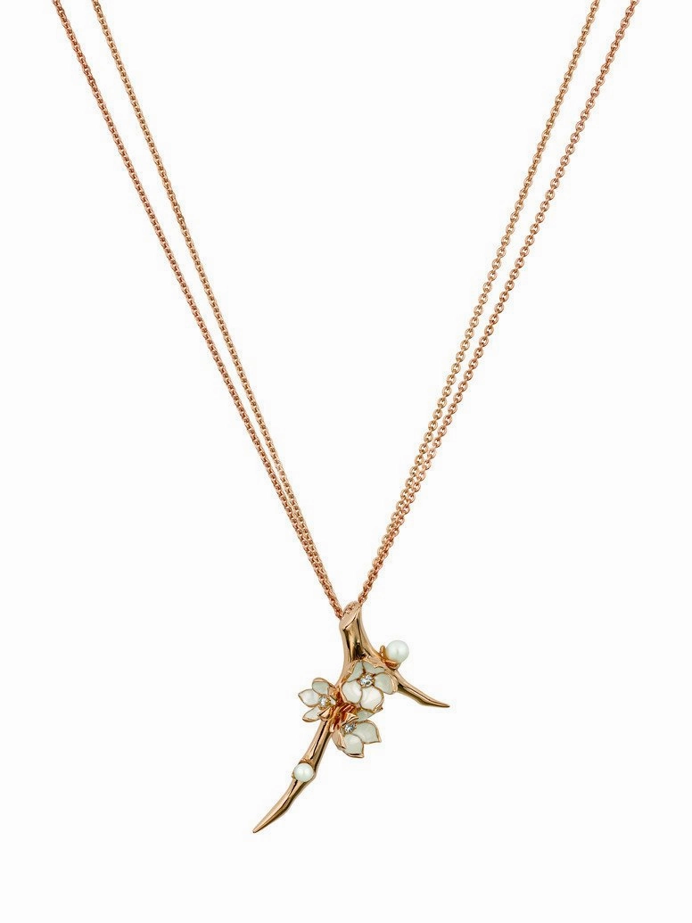 Shaun Leane Cherry Blossom 18ct Rose Gold Plated Sterling Silver 0.19ct Diamond Pearl Flower Necklace