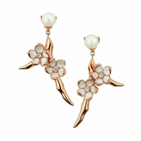 Shaun Leane Cherry Blossom 18ct Rose Gold Plated Sterling Silver Diamond Pearl Small Branch Drop Earrings