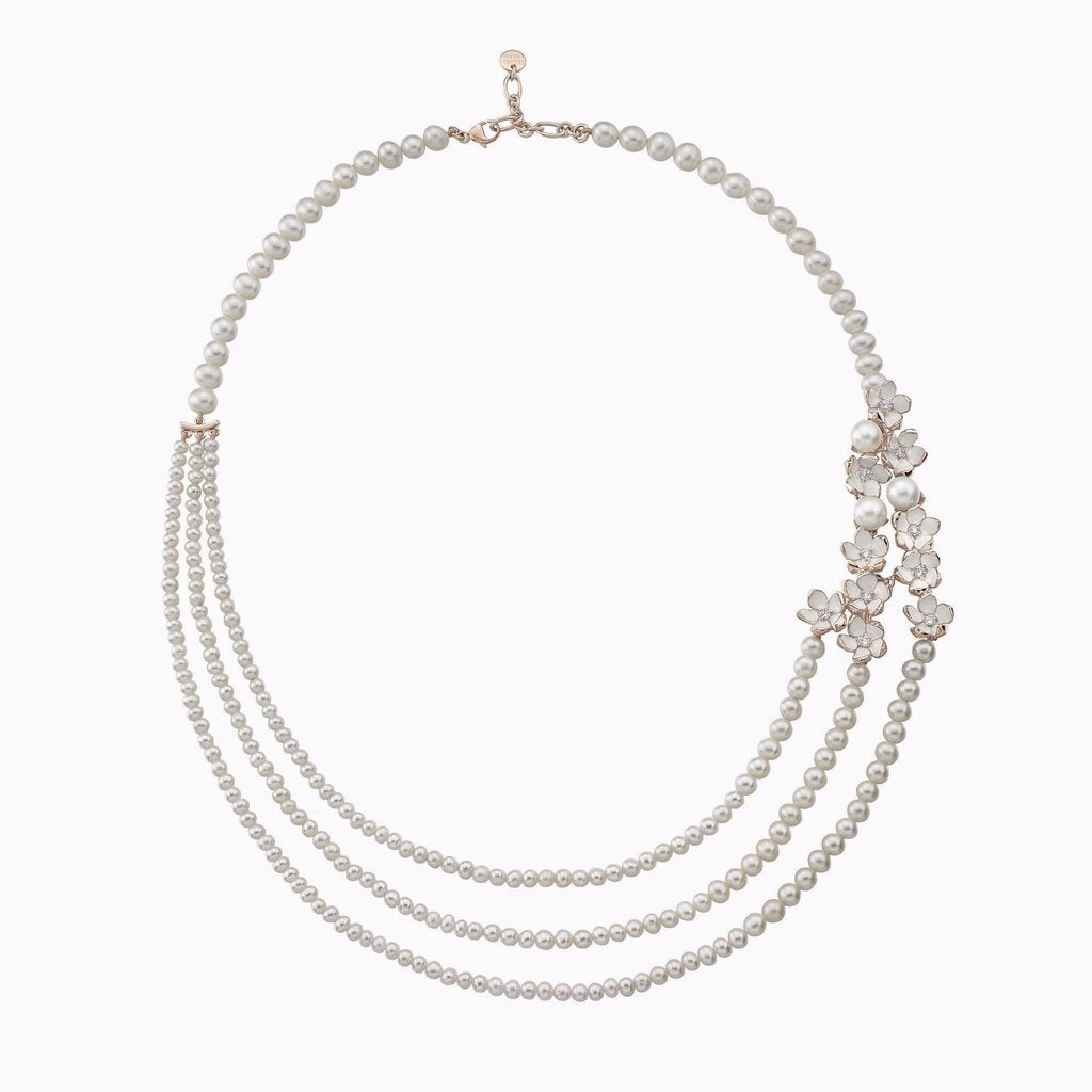 Shaun Leane Cherry Blossom Rose Gold Vermeil 0.50ct Diamond Pearl Three Strand Necklace
