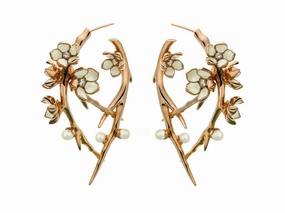Shaun Leane Cherry Blossom Rose Gold Vermeil 0.54ct Diamond Pearl Hoop Earrings