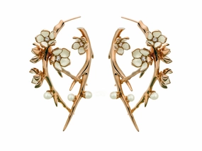 Shaun Leane Cherry Blossom Rose Gold Vermeil 0.54ct Diamond Pearl Hoop Earrings