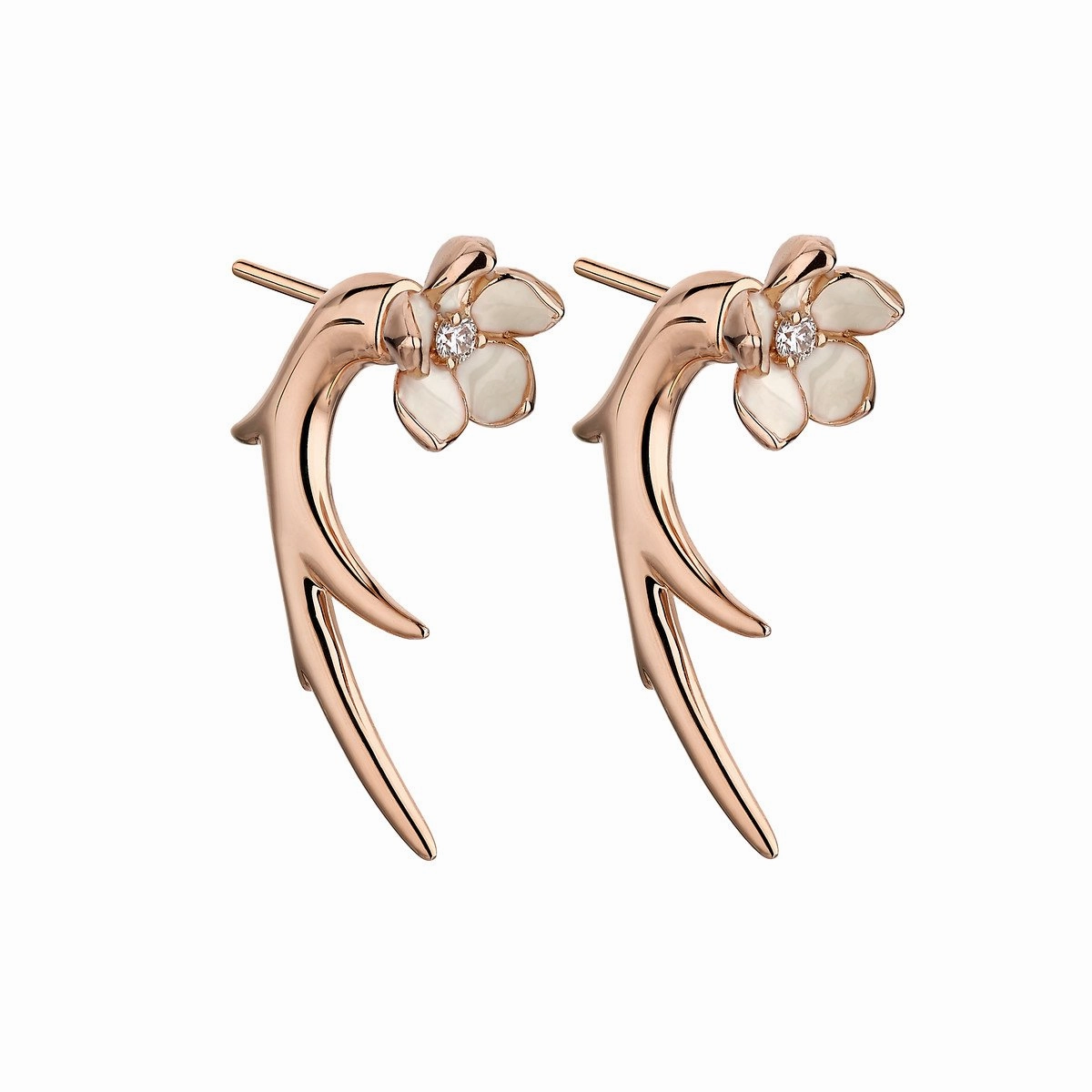 Shaun Leane Cherry Blossom Rose Gold Vermeil Diamond Flower Talon Earrings