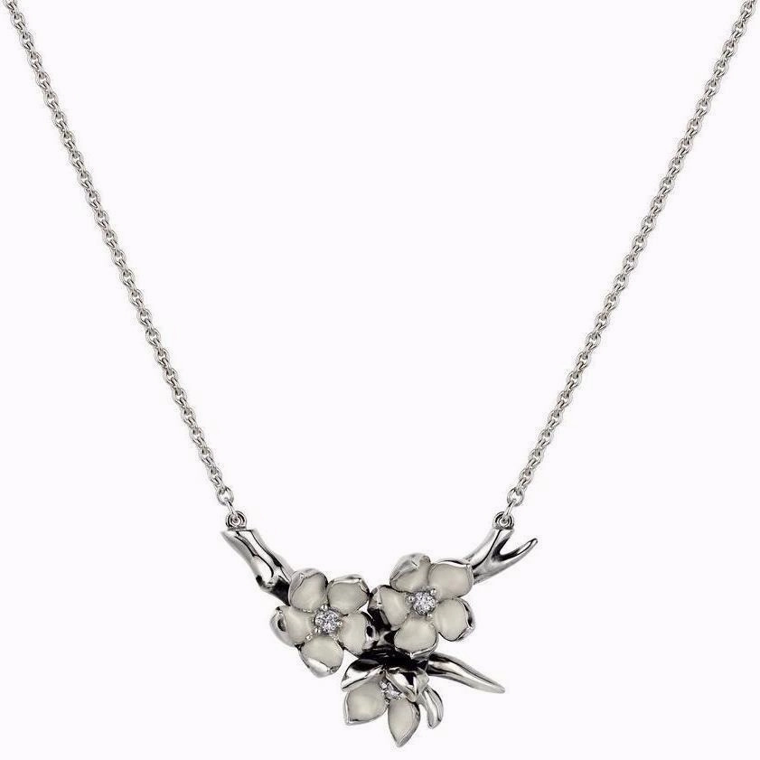 Shaun Leane Cherry Blossom Sterling Silver 0.15ct Diamond Flower Branch Necklace