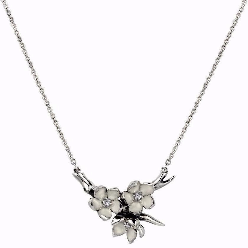 Shaun Leane Cherry Blossom Sterling Silver 0.15ct Diamond Flower Branch Necklace