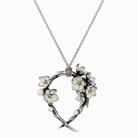 Shaun Leane Cherry Blossom Sterling Silver 0.39ct Diamond Pearl Hoop Necklace