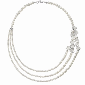 Shaun Leane Cherry Blossom Sterling Silver 0.50ct Diamond Pearl Three Strand Necklace