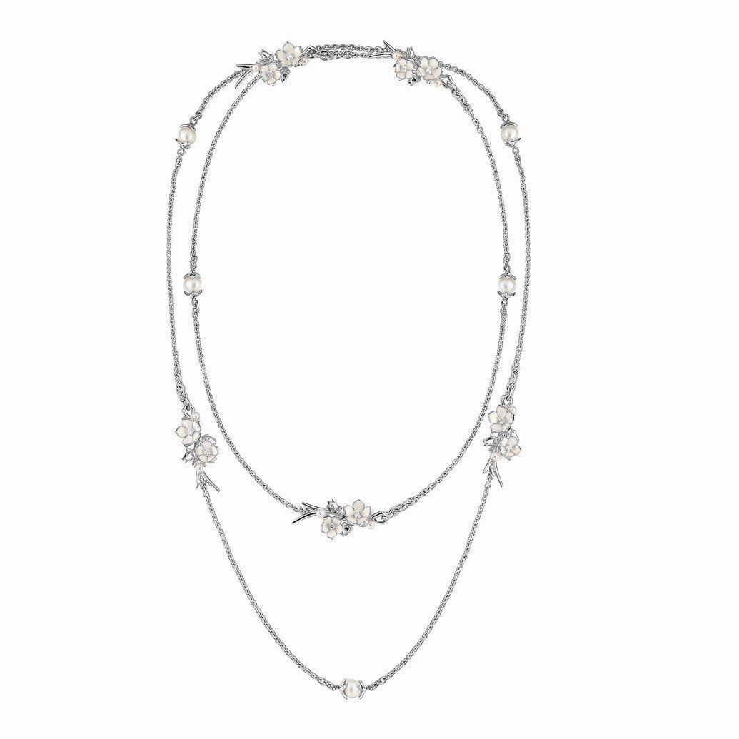 Shaun Leane Cherry Blossom Sterling Silver Pearl 0.80ct Diamond Sautoir Necklace