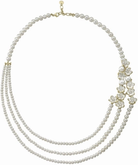 Shaun Leane Cherry Blossom Yellow Gold Vermeil 0.50ct Diamond Pearl Three Strand Necklace