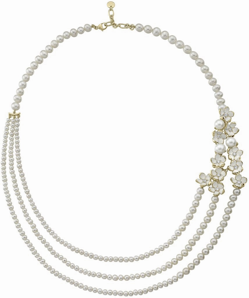 Shaun Leane Cherry Blossom Yellow Gold Vermeil 0.50ct Diamond Pearl Three Strand Necklace