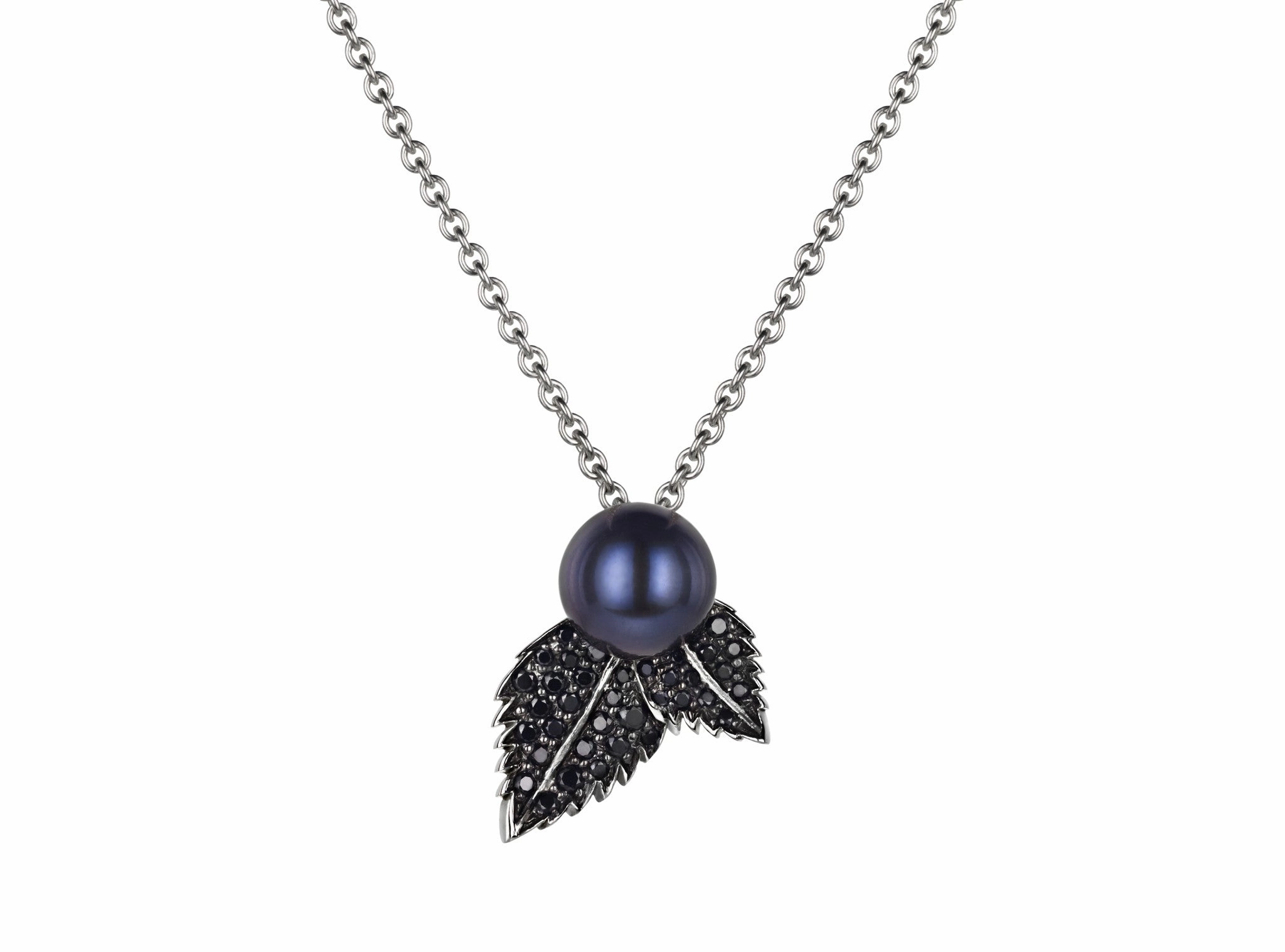 Shaun Leane Pendant Spinel Double Leaf with Single Pearl Silver