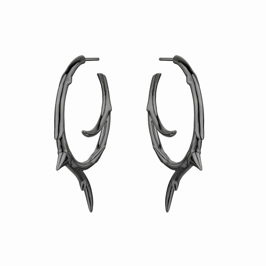 Shaun Leane Rose Thorn Sterling Silver Black Rhodium Large Hoop Earrings