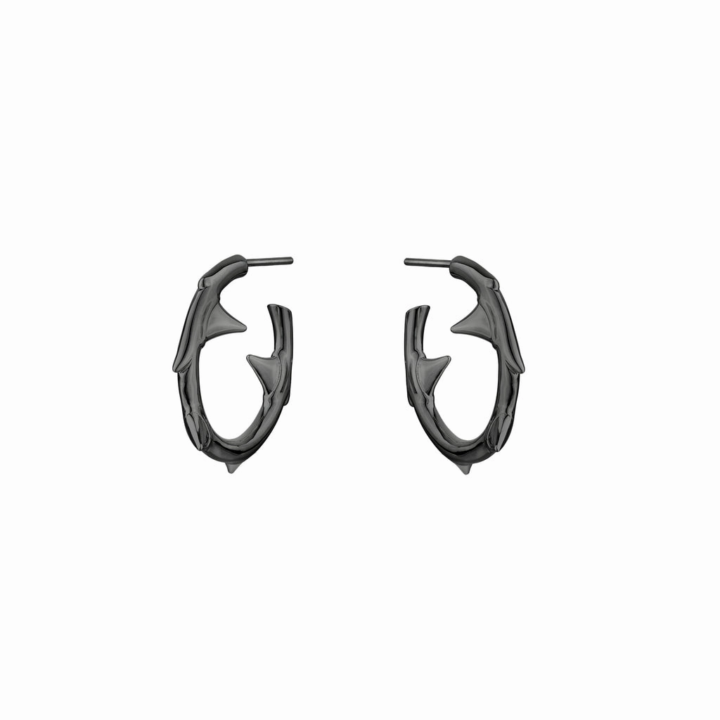 Shaun Leane Rose Thorn Sterling Silver Black Rhodium Small Hoop Earrings