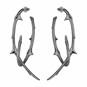 Shaun Leane Rose Thorn Sterling Silver Black Rhodium Statement Hoop Earrings