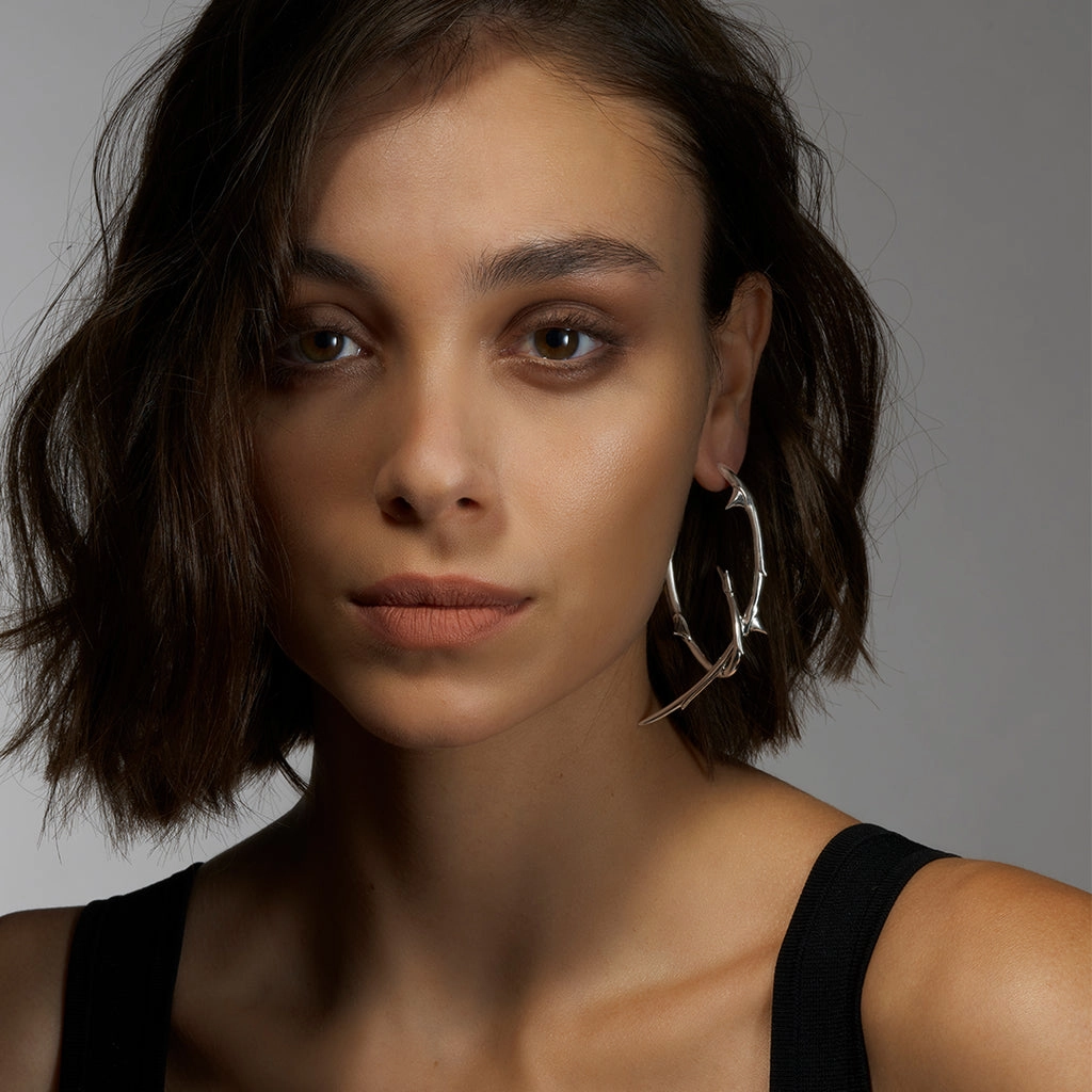 Shaun Leane Rose Thorn Sterling Silver Couture Statement Hoop Earrings