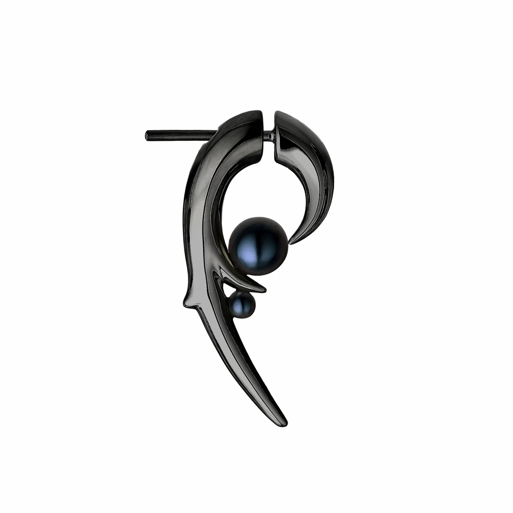 Shaun Leane Sterling Silver Black Rhodium Hooked Pearl Earrings