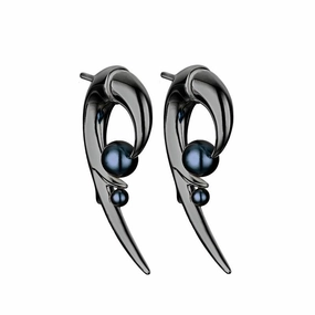 Shaun Leane Sterling Silver Black Rhodium Hooked Pearl Earrings