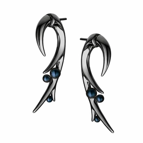 Shaun Leane Sterling Silver Black Rhodium Large Hooked Pearl Earrings