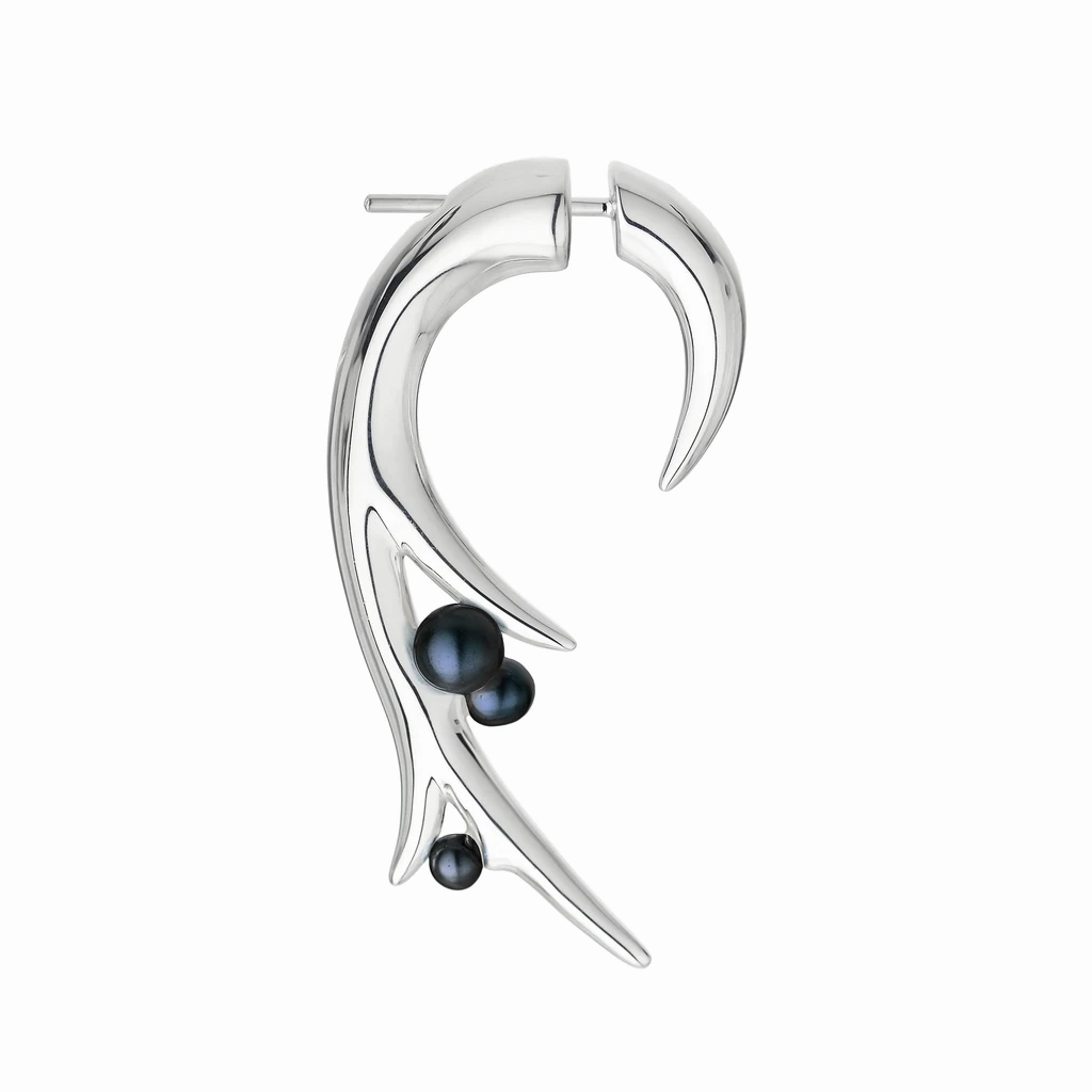 Shaun Leane Sterling Silver Large Hooked Pearl Earrings