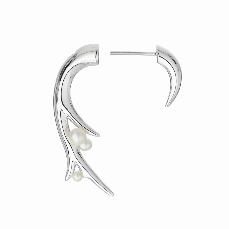Shaun Leane Sterling Silver White Pearl Hooked Pearl Large Earrings