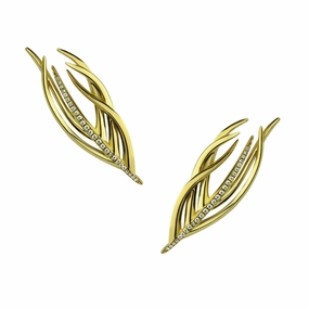 Shaun Leane White Feather Yellow Gold Vermeil 0.16ct Diamond Climber Earrings