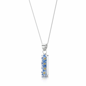 Shrieking Violet Forget Me Not Sterling Silver Rectangle Necklace