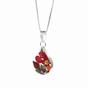 Shrieking Violet Necklace Mixed Flower Med Teardrop Silver