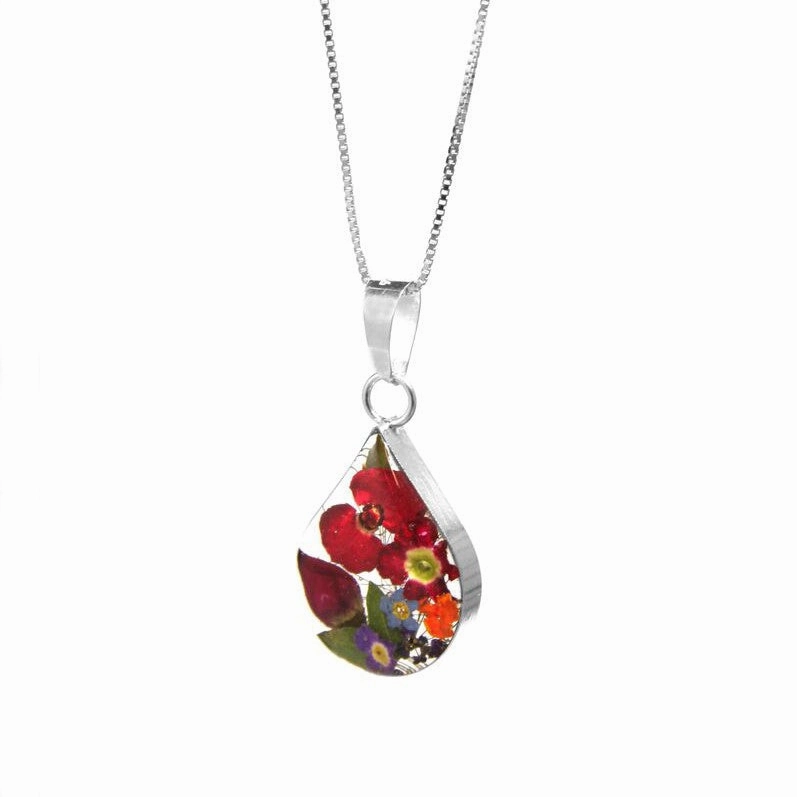 Shrieking Violet Necklace Mixed Flower Med Teardrop Silver