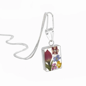 Shrieking Violet Necklace Mixed Flowers Rectangle Silver