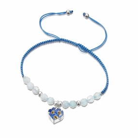 Shrieking Violet Sterling Silver Aquamarine Beaded Forget Me Not Heart Charm Bracelet