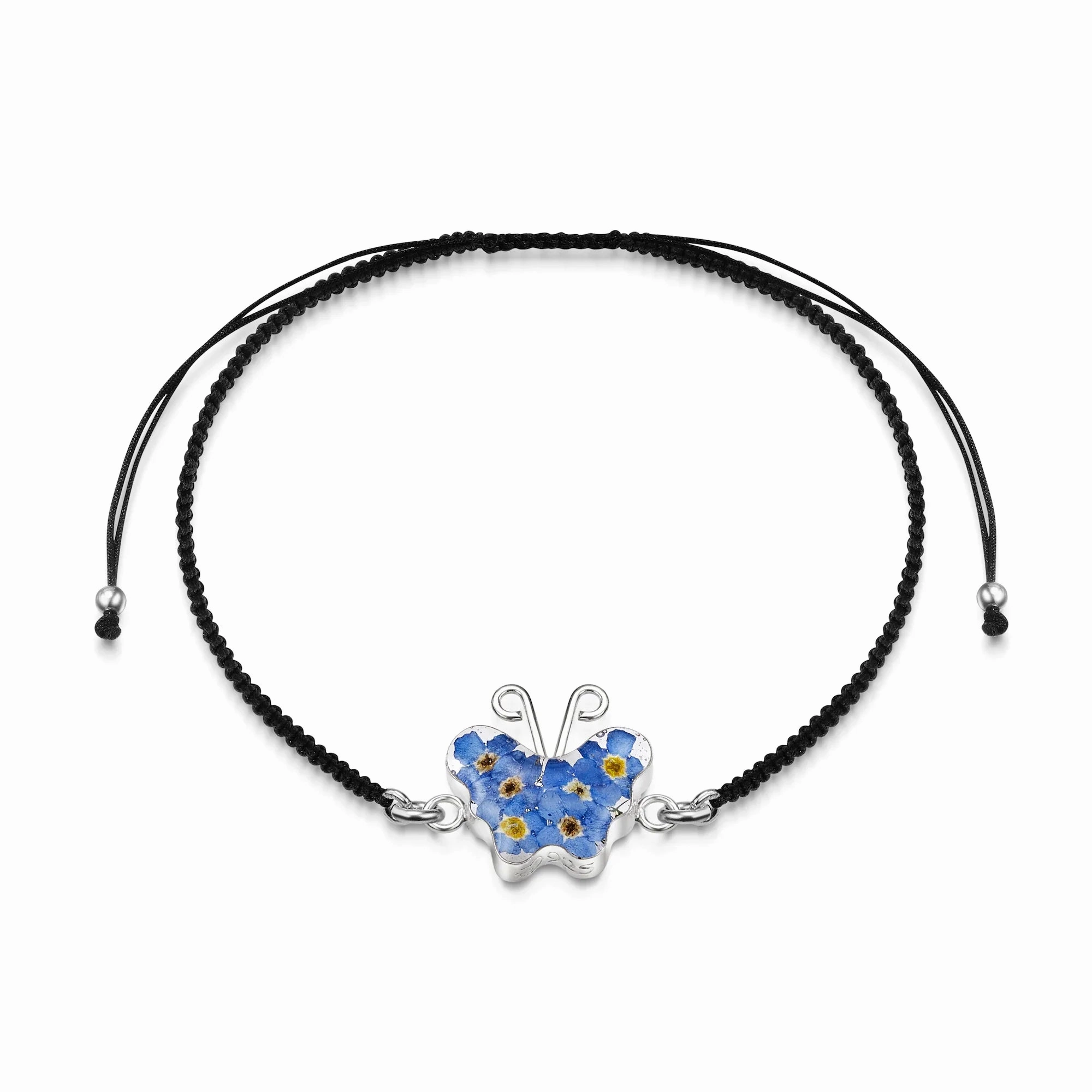 Shrieking Violet Sterling Silver Black Woven Forget Me Not Butterfly Charm Bracelet
