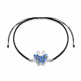 Shrieking Violet Sterling Silver Black Woven Forget Me Not Butterfly Charm Bracelet